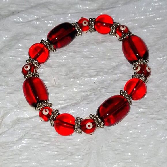 A Red Glass Beaded Women's Stretchy Bangle Bracelet Winter Snowman Christmas - Picture 5 of 7